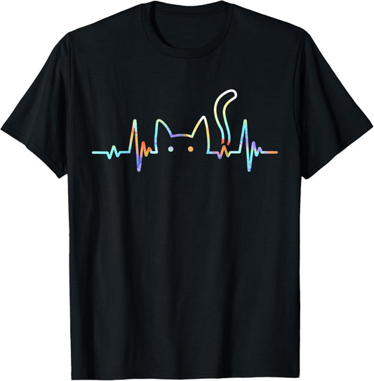 Unisex Heartbeat Cat Lover Animal Silhouette Cute Cat T-Shirt