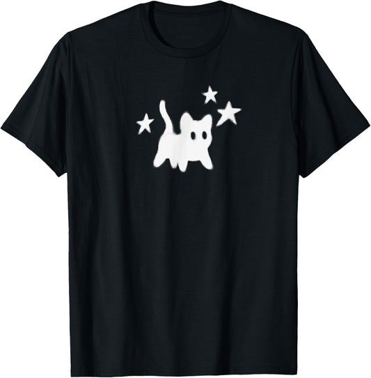 Y2K Scary Cat Under Starry Printed T-Shirt