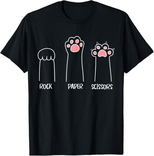 Cat Rock Paper Scissors Cute Paw Print T-Shirt