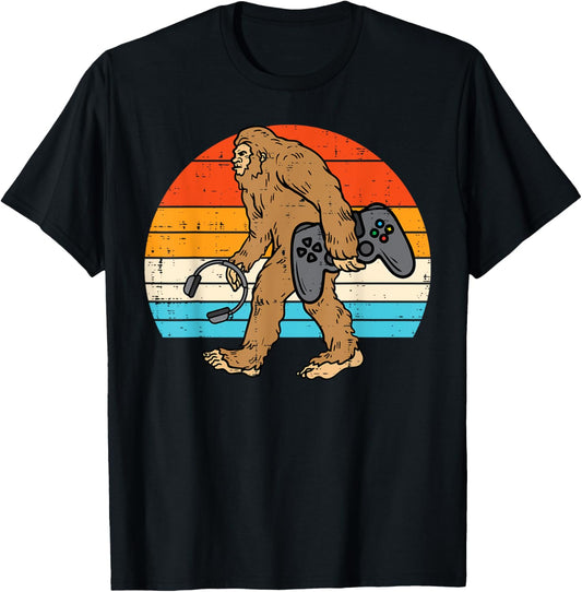 Bigfoot Sasquatch Gamer Retro Gaming Men Boys Kids Teens T-Shirt
