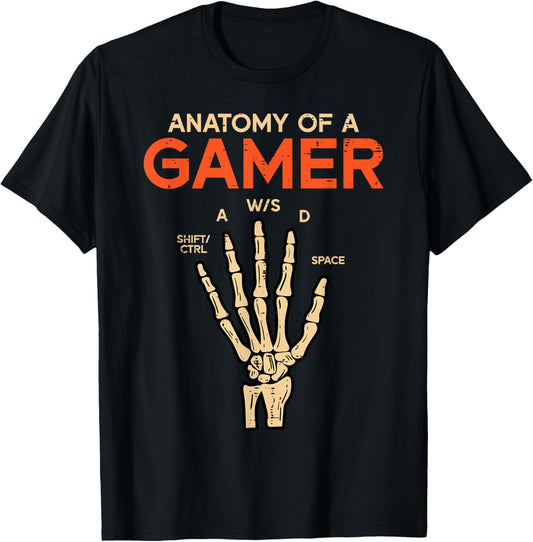 Anatomy Of A Gamer Skeleton Hand Funny Men Boys Kids Teens T-Shirt