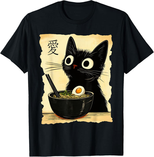 Kawaii Funny Ramen Cat Graphic T-Shirt