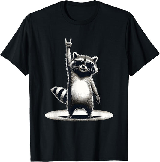 Retro Raccoon Rock Music Funny T-Shirt