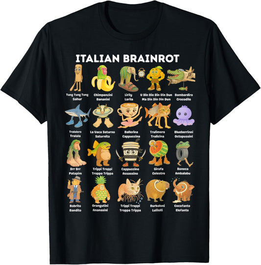 Types of Italian Brainrot Meme Graphic T-Shirt