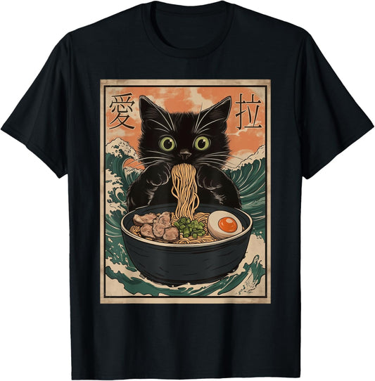Cat Ramen Art Funny Graphic T-Shirt