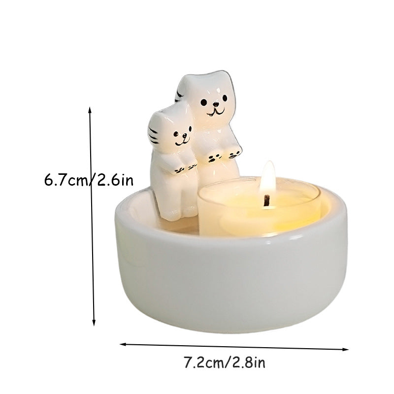 Ceramic Couple Cat Candlestick Ornament
