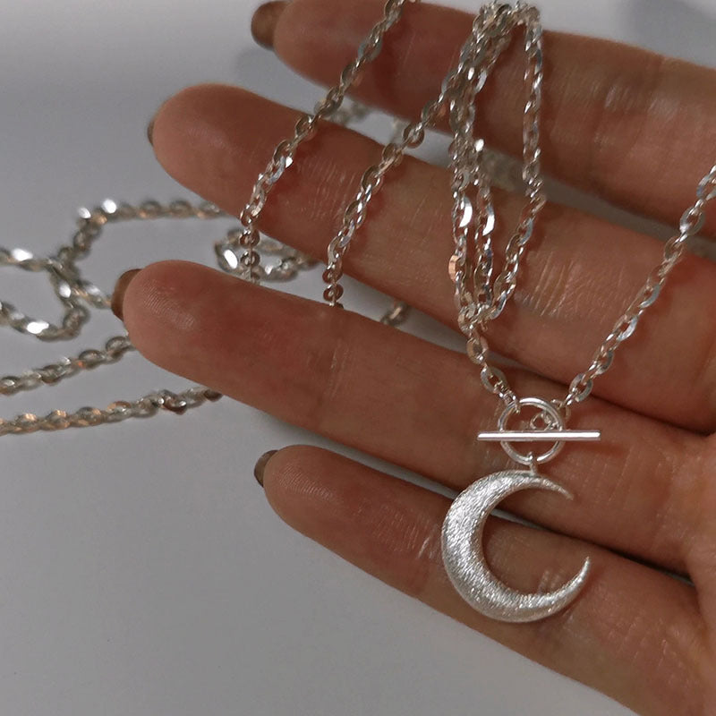 Luxury S925 Silver Sparkling Moon Necklace
