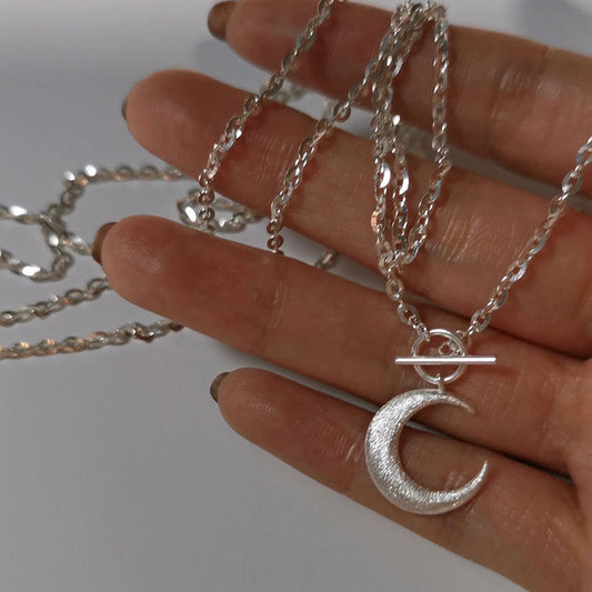 Luxury S925 Silver Sparkling Moon Necklace