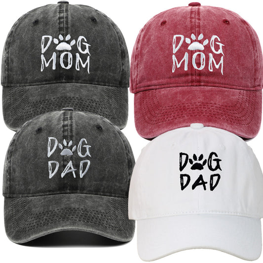 DOG MOM Embroidered Washed Baseball Cap