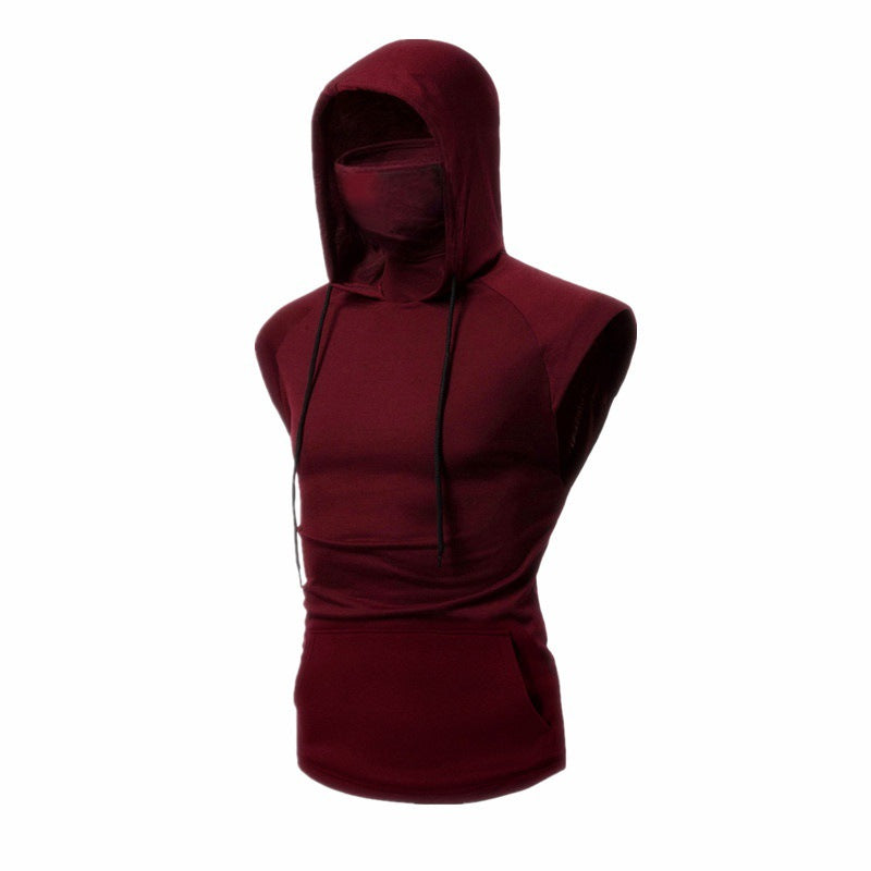 Men's Fitness Hooded Mask Sleeveless Sports T-shirt