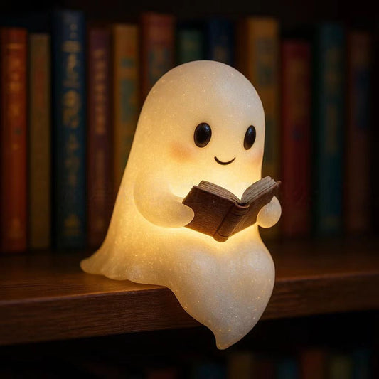 Cute Ghost Reading Book Lamp Ornament