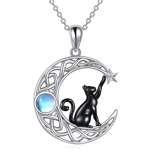 Creative Moon Star Black Cat Pendant Necklace