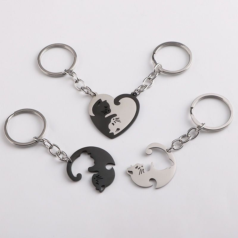 Yin Yang Cat Couple Keychain Pendant