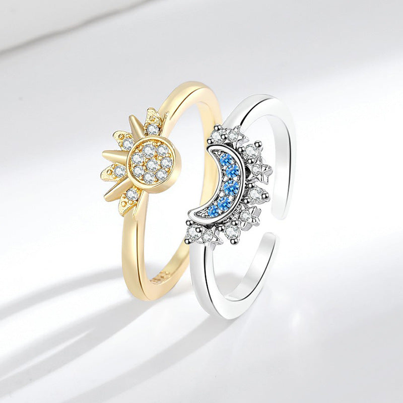 Sun and Moon Matching Couple Ring