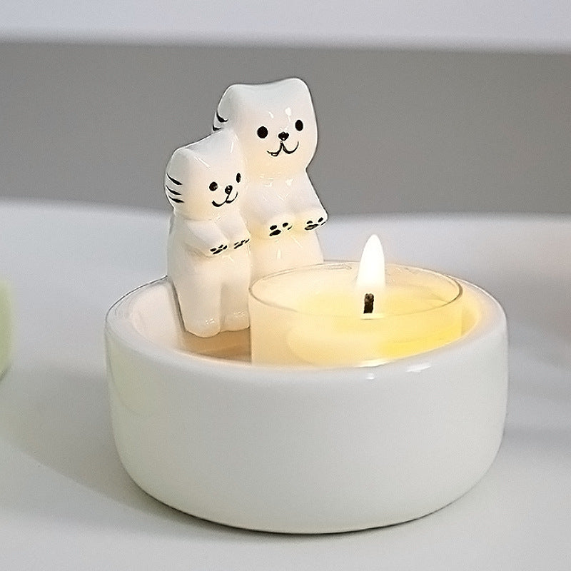 Ceramic Couple Cat Candlestick Ornament