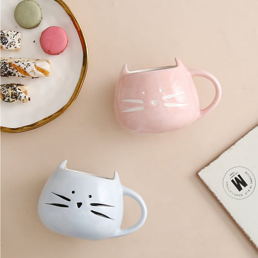 Creative Pink Blue Cat Ceramic Mug