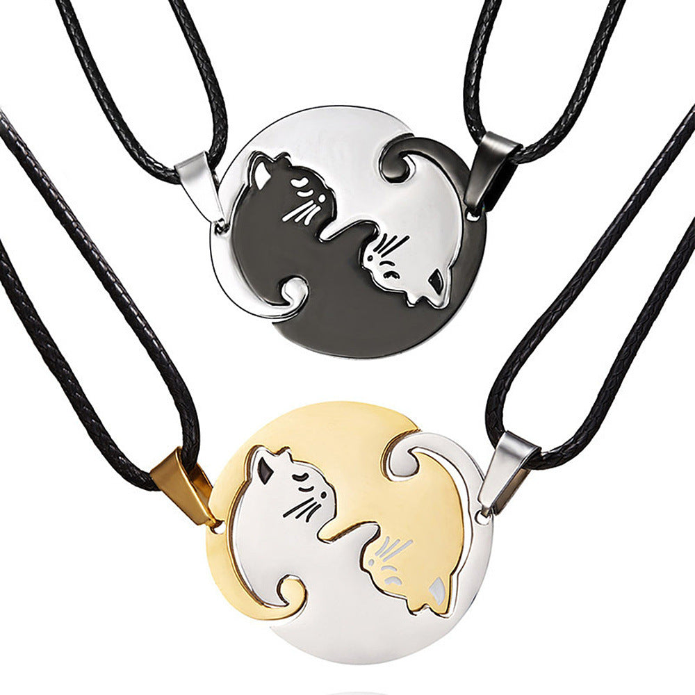 Yin Yang Cat Perfect Matching Couple Necklace Set