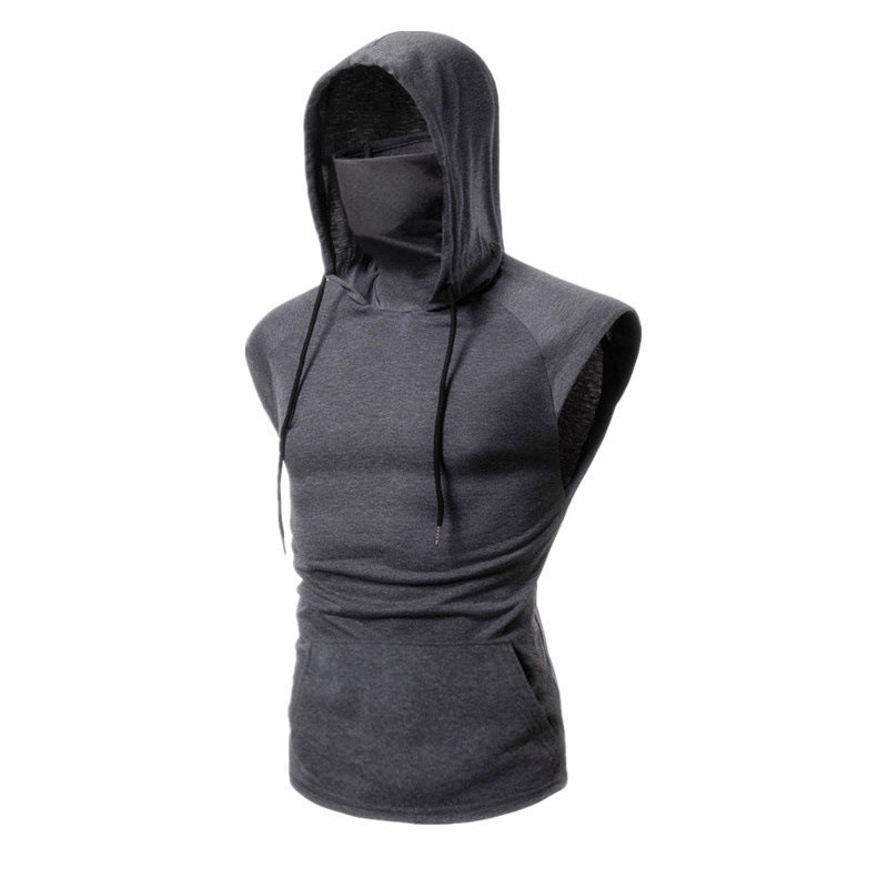 Men's Fitness Hooded Mask Sleeveless Sports T-shirt