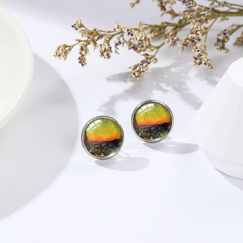 Van Gogh Oil Painting Stud Earrings