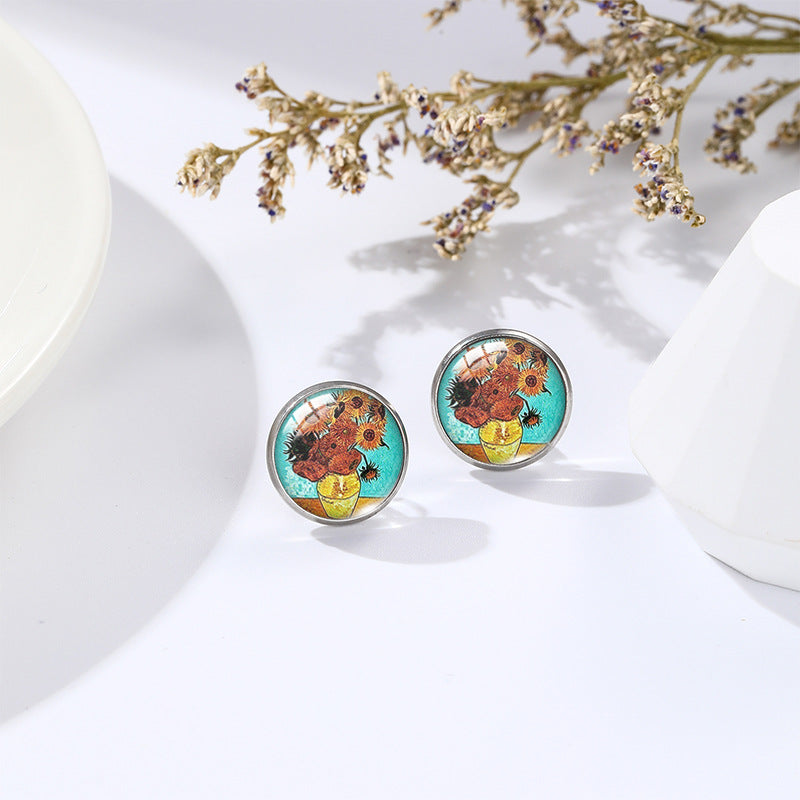 Van Gogh Oil Painting Stud Earrings