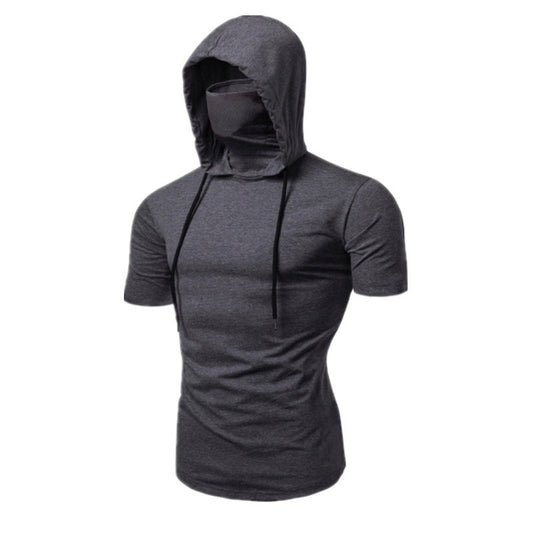 Men's Elastic Ninja Hooded Mask Short-sleeved T-shirt