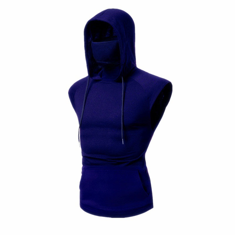 Men's Fitness Hooded Mask Sleeveless Sports T-shirt