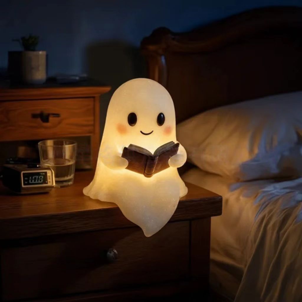 Cute Ghost Reading Book Lamp Ornament