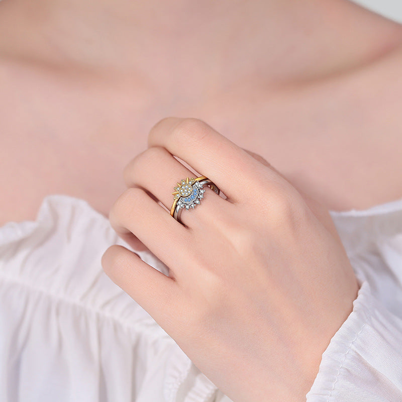 Sun and Moon Matching Couple Ring