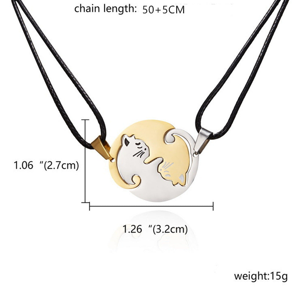 Yin Yang Cat Perfect Matching Couple Necklace Set