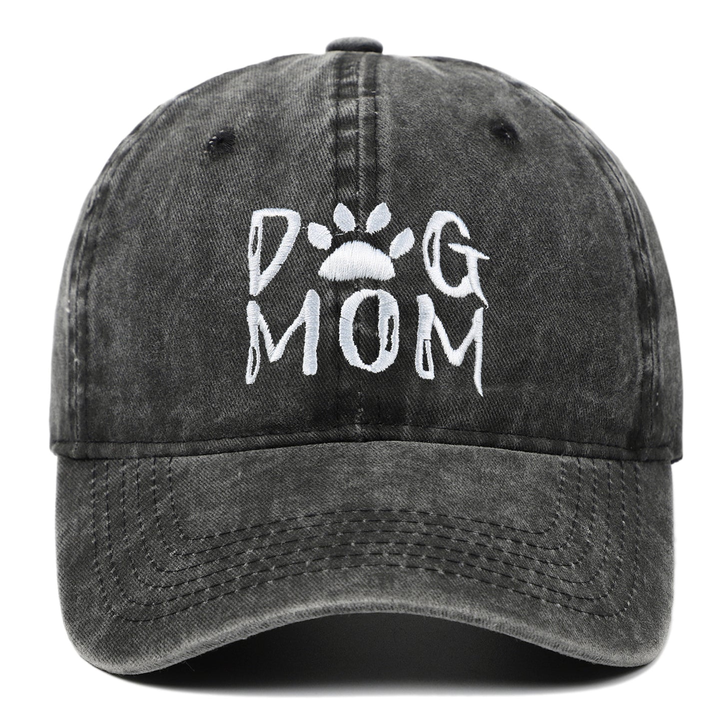 DOG MOM Embroidered Washed Baseball Cap