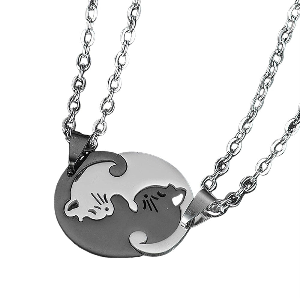 Yin Yang Cat Perfect Matching Couple Necklace Set