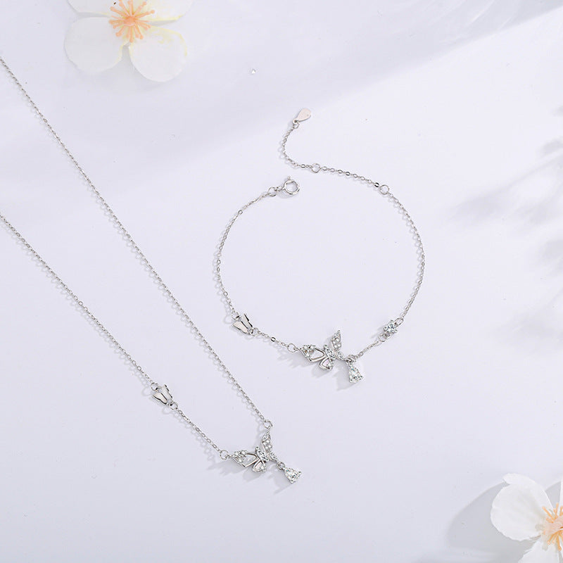 Silver Butterfly Collarbone Chain Necklace