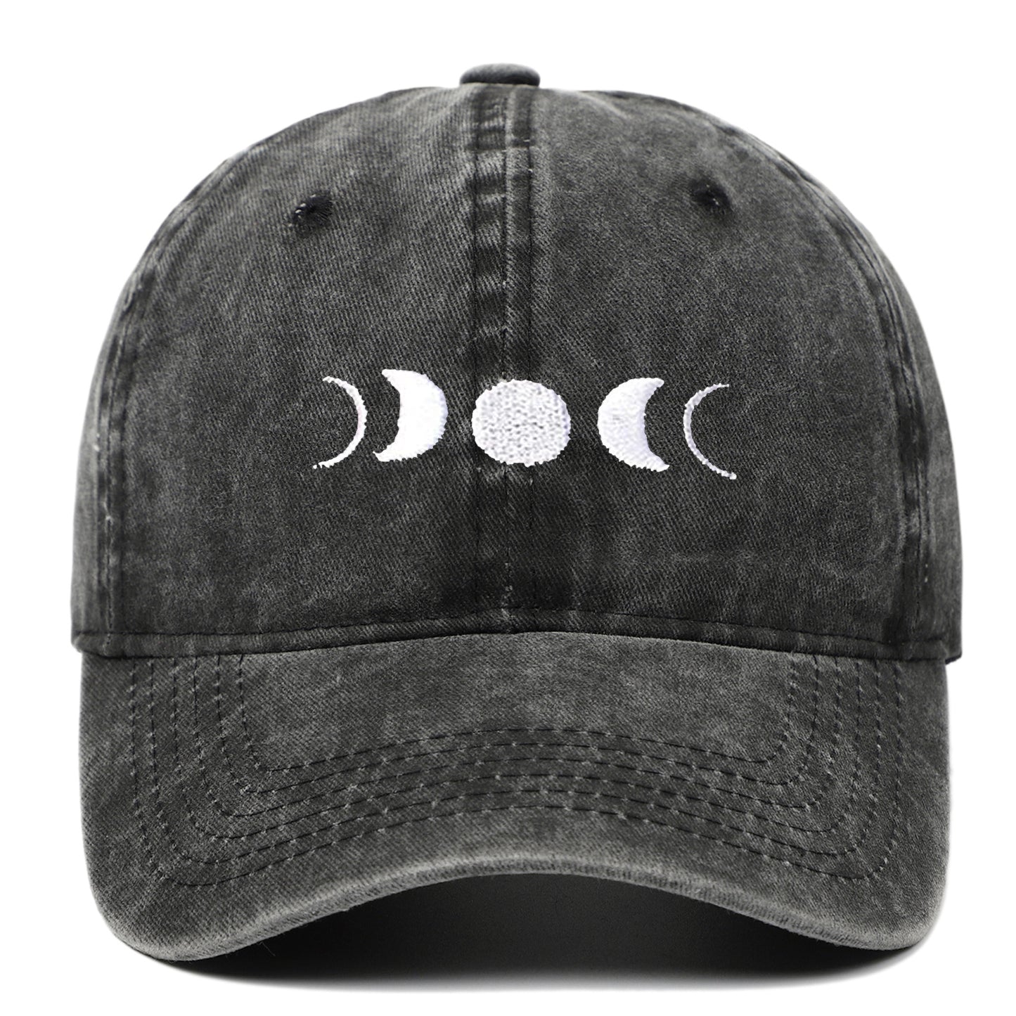 Moon Embroidery Washed Baseball Cap