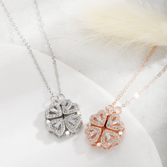Silver Heart Four-leaf Clover Necklace