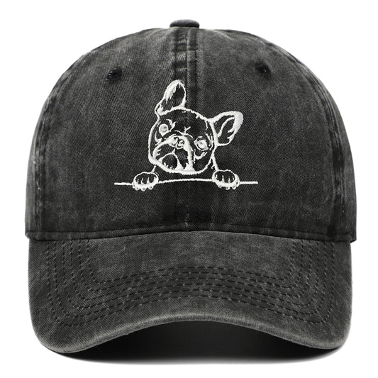 Bulldog Embroidered Cotton Washed Baseball Cap