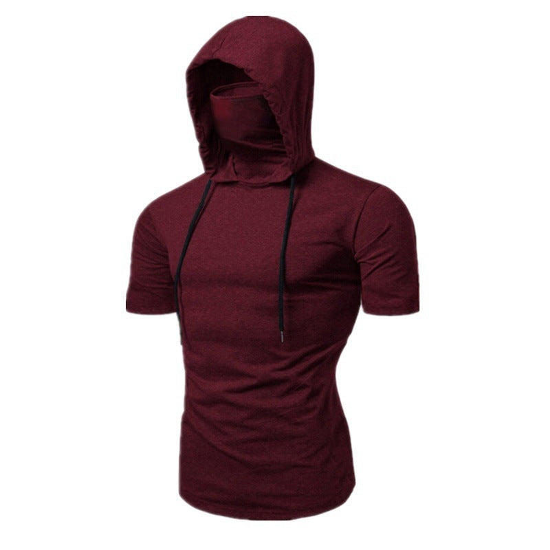 Men's Elastic Ninja Hooded Mask Short-sleeved T-shirt