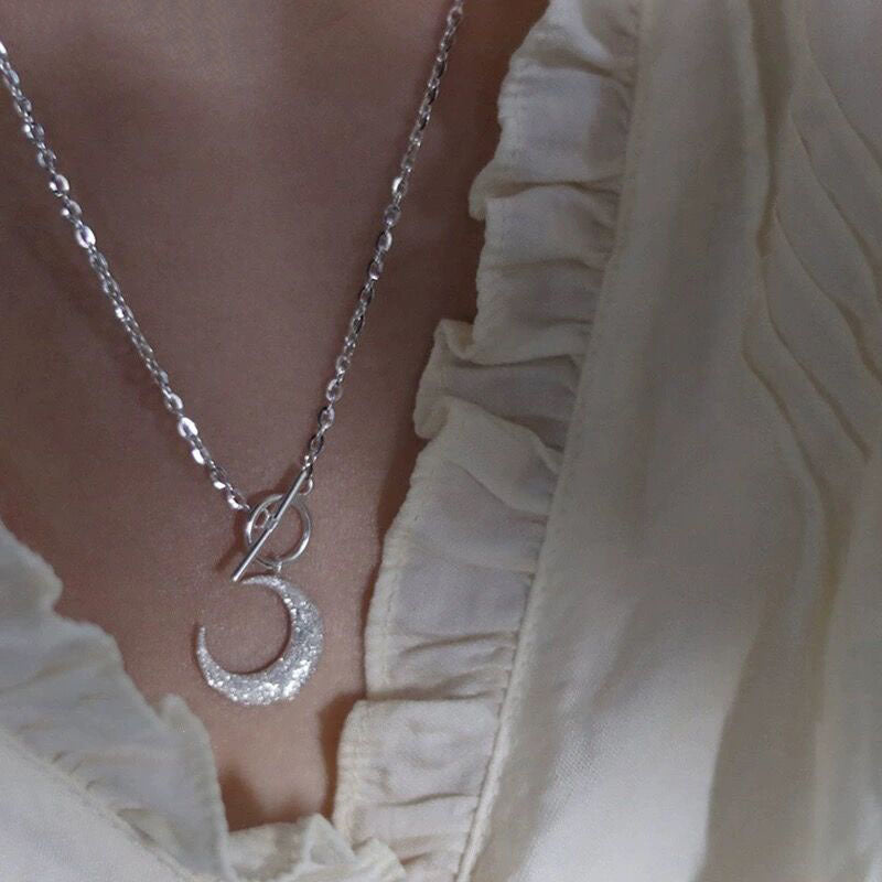 Luxury S925 Silver Sparkling Moon Necklace