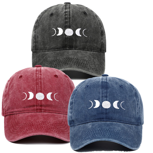 Moon Embroidery Washed Baseball Cap