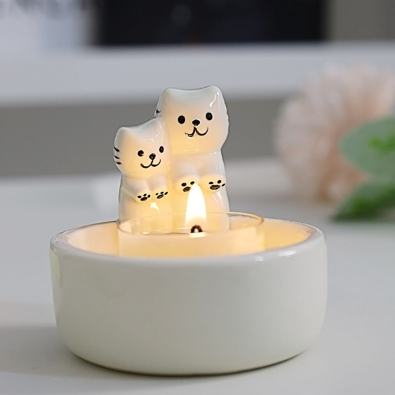 Ceramic Couple Cat Candlestick Ornament