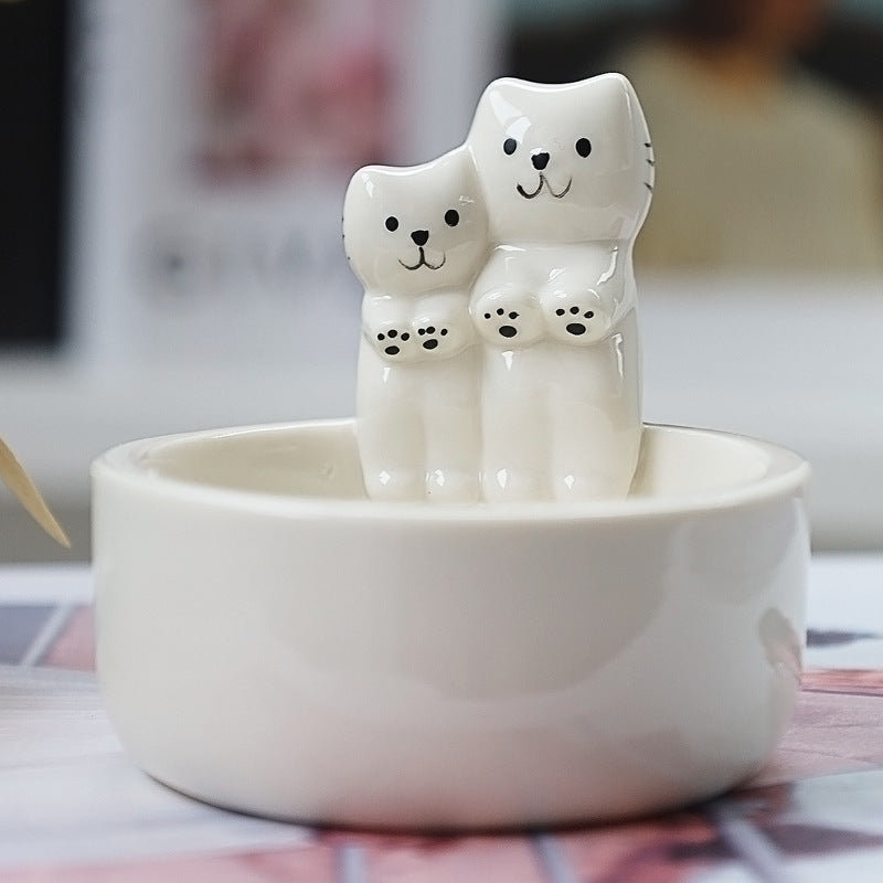 Ceramic Couple Cat Candlestick Ornament