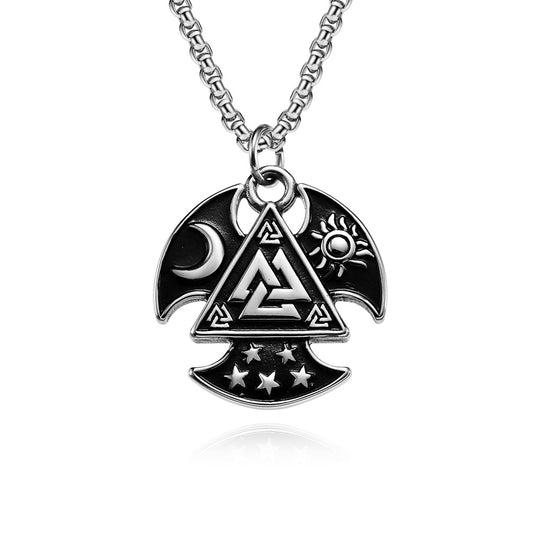 Viking Odin Triangle Star Moon Trinity Pendant Necklace
