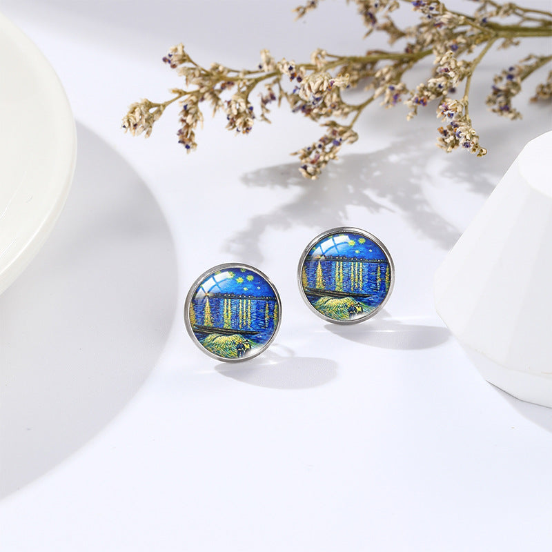 Van Gogh Oil Painting Stud Earrings