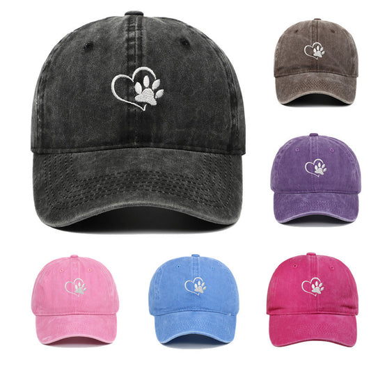 Lovely Dog Paw Washed Embroidery Baseball Cap
