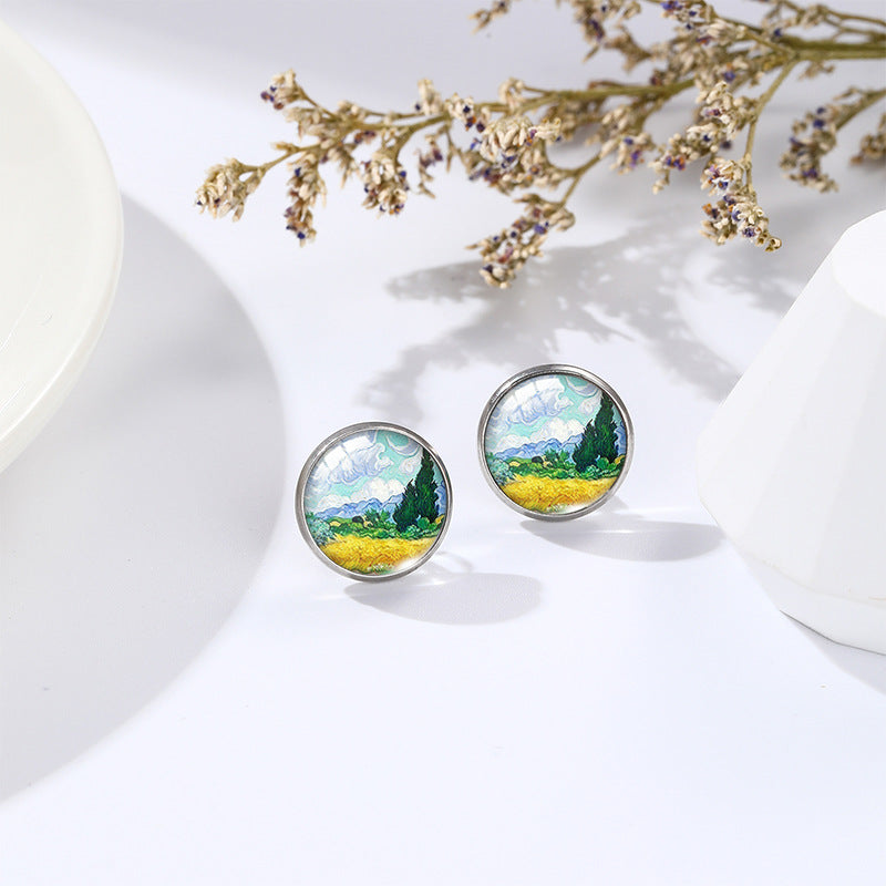 Van Gogh Oil Painting Stud Earrings