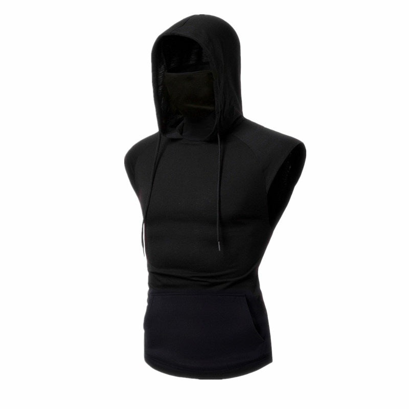 Men's Fitness Hooded Mask Sleeveless Sports T-shirt