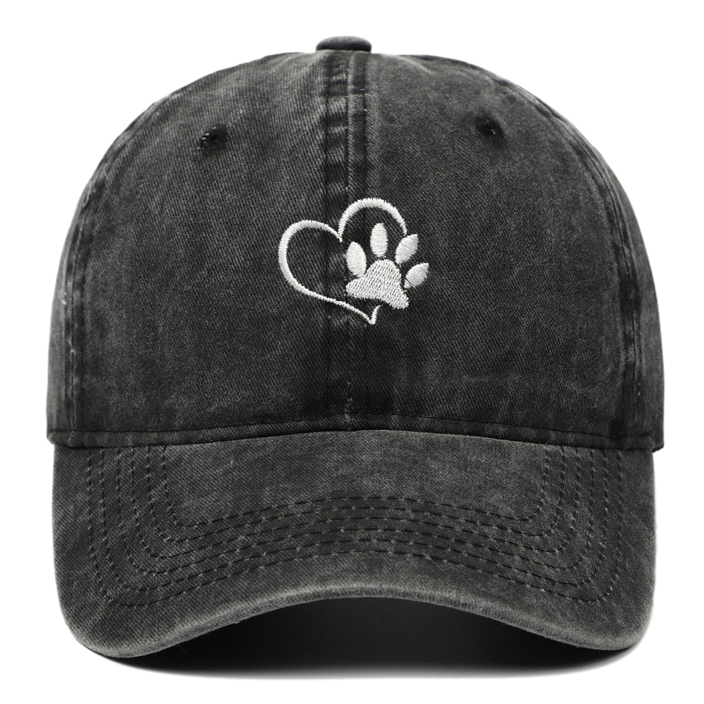 Lovely Dog Paw Washed Embroidery Baseball Cap