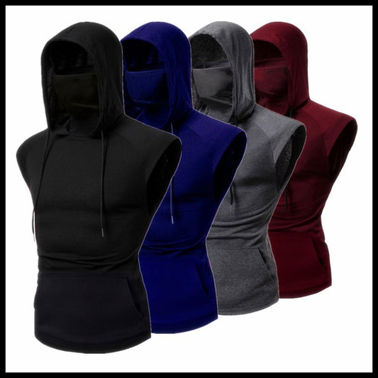 Men's Fitness Hooded Mask Sleeveless Sports T-shirt