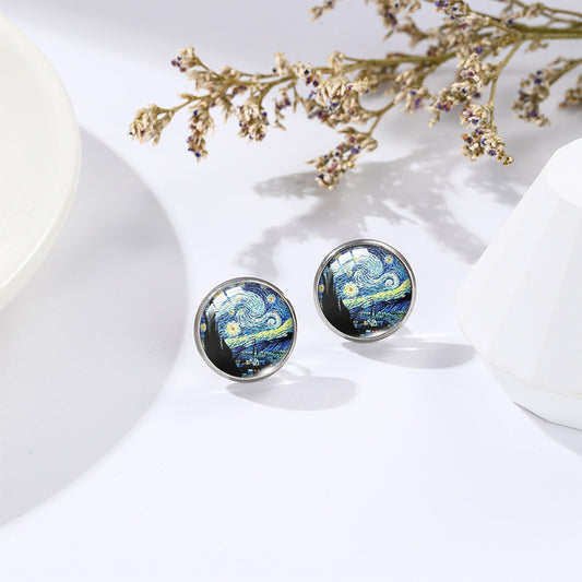 Van Gogh Oil Painting Stud Earrings
