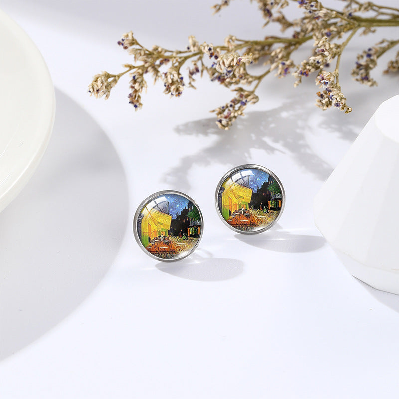 Van Gogh Oil Painting Stud Earrings