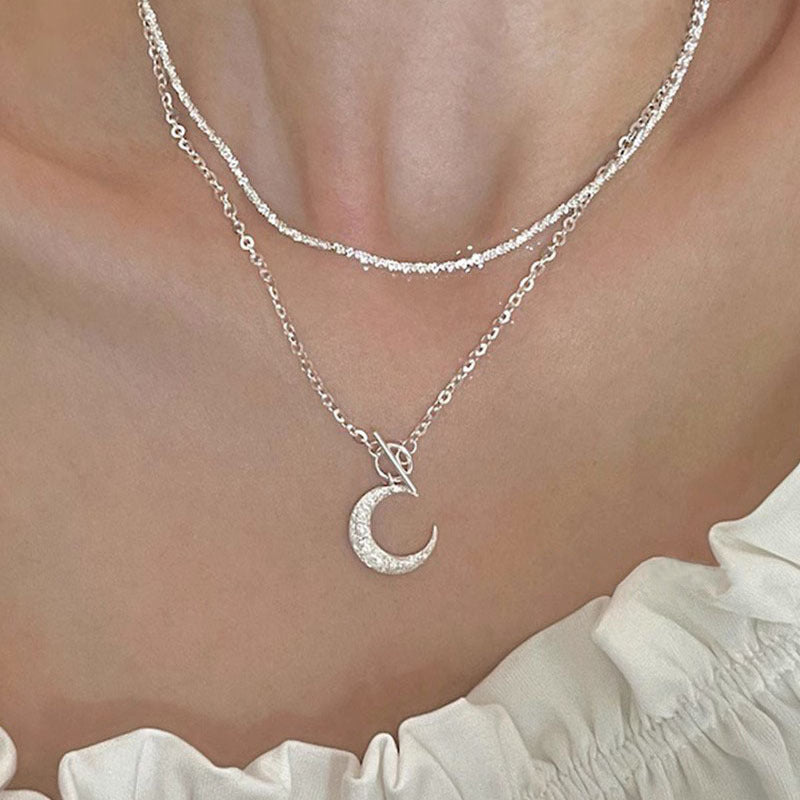 Luxury S925 Silver Sparkling Moon Necklace